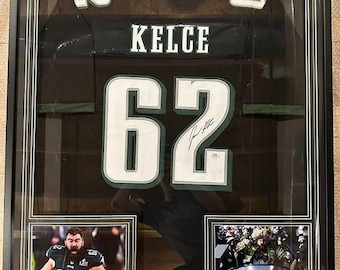 Jason Kelce signed autographed Philadelphia Eagles custom Jersey Framed PSA