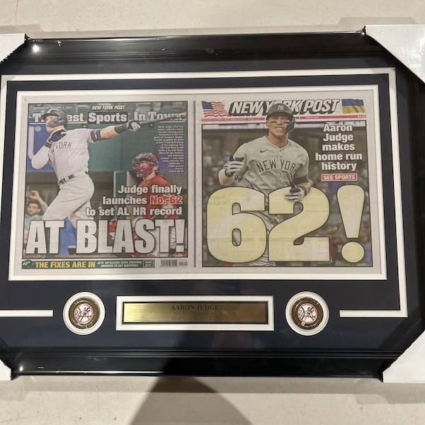 Aaron Judge 62 home runs record Framed Newspaper New York Post NY Yankees