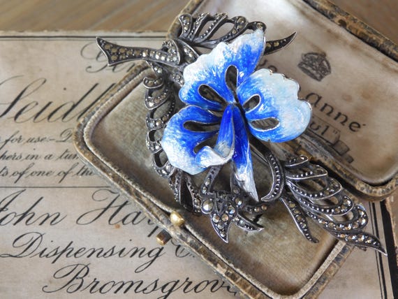 Intricate marcasite brooche Antique Marcasite 835 Silver Brooch – 1930s Art Deco Design  main image 2
