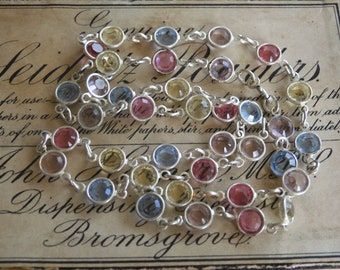 Deslumbrante vintage de la década de 1980 bisel de plata de ley conjunto colorido collar de eslabones de cadena de cristal austriaco pastel