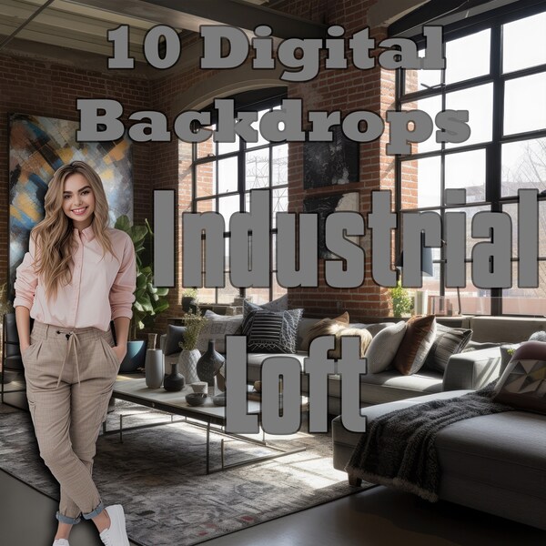 10 Stunning Industrial Loft Digital Photography Backdrops: Exposed Brick, Metal Accents & Large Windows - Zoom Background