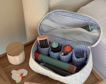 Blue Meadow Airwrap Vanity Case with Compartments for Dyson/Shark Products - Great for travel, gifting - Quilted Fiber Filled