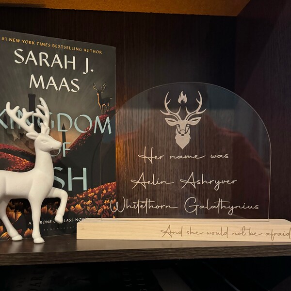 She Would Not be Afraid Bookshelf Engraved Plaque; Throne of Glass Book Merch; Kingdom of Ash Decor