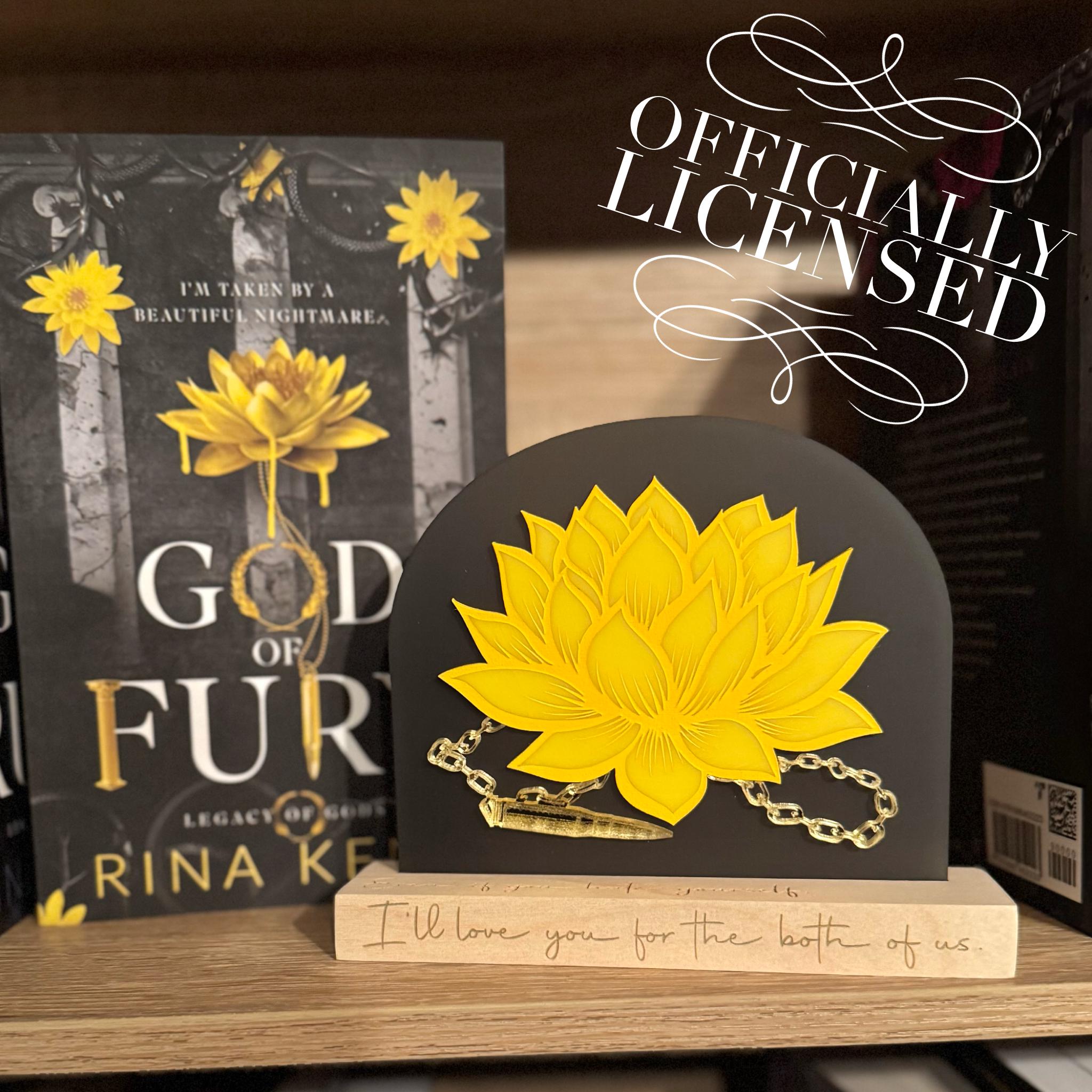 Officially Licensed God of Fury Lotus Flower Bookshelf Sign; Dark Romance Decor; Legacy of Gods Rina Kent