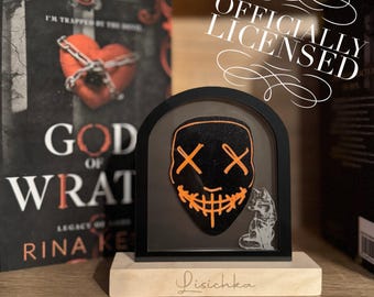 Officially Licensed God of Wrath Jeremy Heathens Mask Bookshelf Sign; Dark Romance Decor; Legacy of Gods Rina Kent