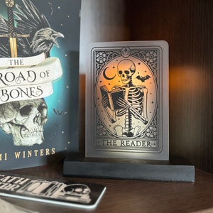 The Reader Skeleton Tarot Bookshelf Plaque; Book Decor