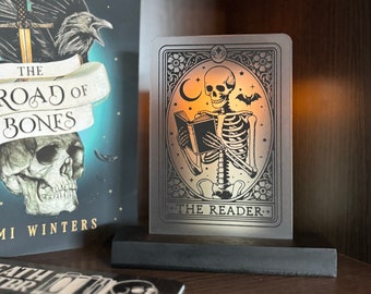 The Reader Skeleton Tarot Bookshelf Plaque; Book Decor