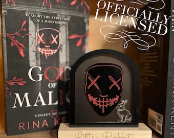 Officially Licensed God of Malice Killian Heathens Mask Bookshelf Sign; Dark Romance Decor; Legacy of Gods Rina Kent