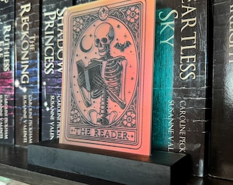 Iridescent The Reader Skeleton Tarot Bookshelf Plaque; Book Decor