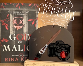 Officially Licensed God of Malice Bookshelf Sign; Dark Romance Decor; Legacy of Gods Rina Kent