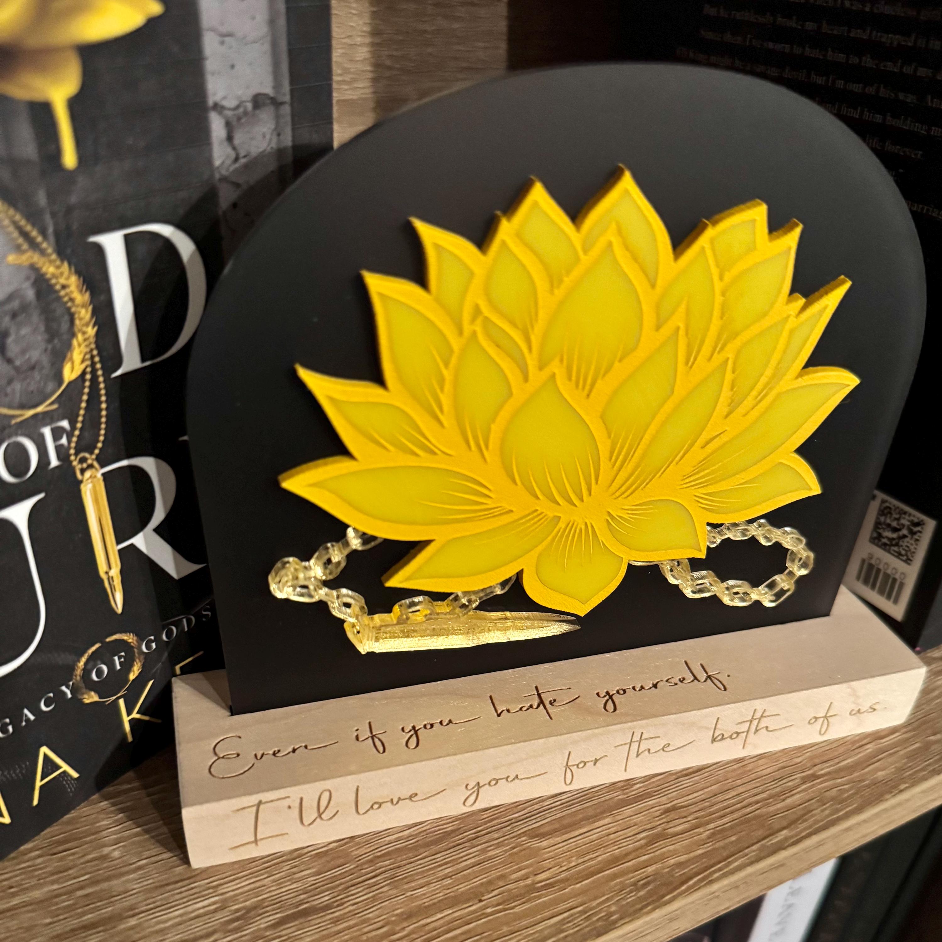 Officially Licensed God of Fury Lotus Flower Bookshelf Sign; Dark Romance Decor; Legacy of Gods Rina Kent