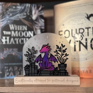 Emotionally Attached to Fictional Dragons Bookshelf Sign; Book Dragon Decor; Fantasy Reader