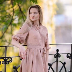 Vestido de linho feminino, vestido boho de verão e primavera, vestido de linho natural com babados, roupas básicas de chalé, vestido estilo vintage feminino