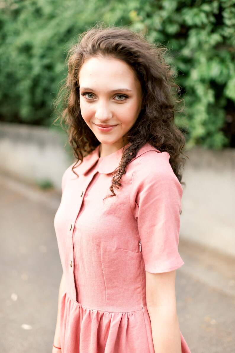 Classic – Short Sleeve Peter Pan Collar Linen Dress