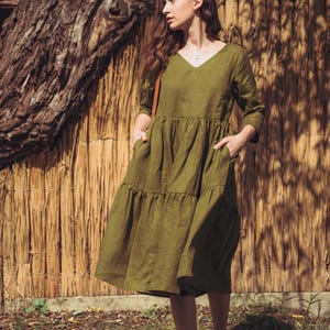 Women&#39;s Linen Dress, Loose linen Dress, Autumn linen Dress, Vintage linen outfit, boxy dress