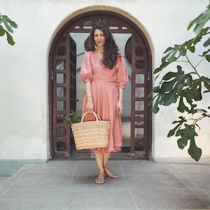 Womens Linen Wrap Dress | Romantic Dress | Linen Puff Sleeve Dress | Summer Dress | Linen Bridesmaid Dress | Boho Linen Dress
