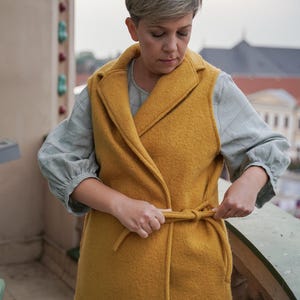 Wool Women Vest, Winter Vest, Sleeveless Women jacket, Belted Vest, Boiled Wool with Pockets Vest, Grey Vest