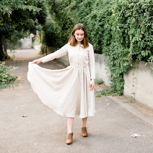 Vintage linnen jurk, Peter Pan-kraagjurk, knielange volledige cirkeljurk, Cottage Core-kleding, jurk in jaren 60-stijl, retrojurk