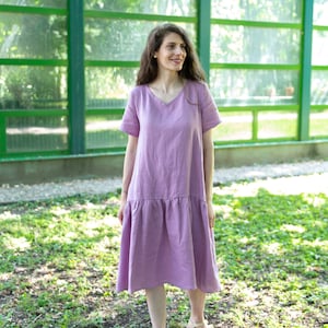 Women&#39;s Linen Dress, Summer Boho Dress, Romantic Dress,  Cottagecore Clothing, Ruffle Dress, &quot;Kirra&quot; Dress, Linen Short Sleeve Dress