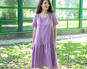 Women's Linen Dress, Summer Boho Dress, Romantic Dress,  Cottagecore Clothing, Ruffle Dress, "Kirra" Dress, Linen Short Sleeve Dress