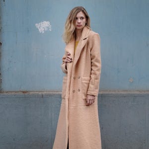 Handmade Warm Winter Coat for Women, Boiled Wool Coat, Loose Fitting Midi Coat With Pockets, Oversized Long Wool Coat, Winter Outwear