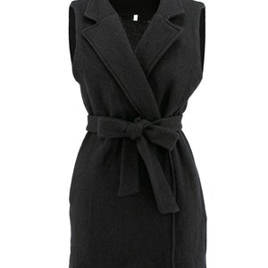 Wool Women Vest, Winter Vest, Sleeveless Women jacket, Belted Vest, Boiled Wool with Pockets Vest, Black