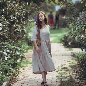 Women&#39;s Linen Dress, Loose linen Dress, Autumn linen Dress, Vintage linen outfit, boxy dress