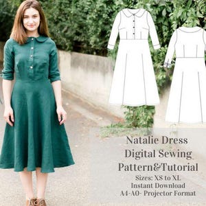 Peter Pan Women&#39;s Dress Sewing Pattern, Midi Vintage Collar Dress, DIY Women’s PDF Digital Sewing Pattern and instructions, Xs-XL,Projector