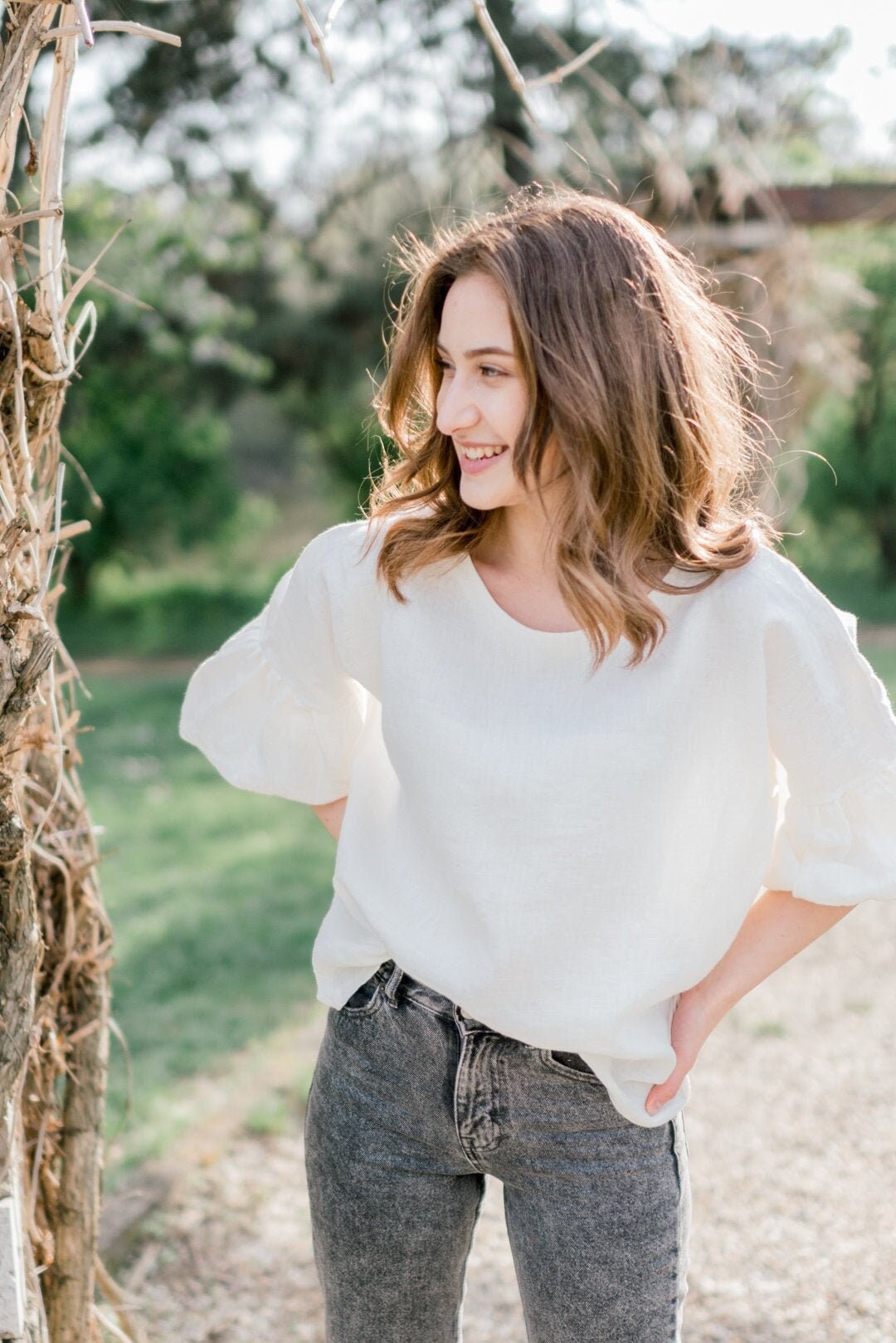 Tailored Long-Sleeve Linen Blouse With Oversized Pockets And Structured Collar Design main image 0