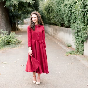 Vintage linnen jurk, Peter Pan-kraagjurk, knielange volledige cirkeljurk, Cottage Core-kleding, jurk in jaren 60-stijl, retrojurk