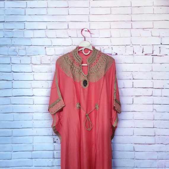 elegant and stylish peach embroidered butterfly dress/ Farasha, glamorous  Arabian kaftan, mid sleeves maxi long dress, Dubai abaya