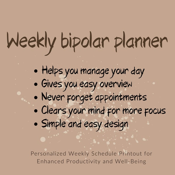 Bipolar Weekly Schedule Printout for Enhanced Productivity and Well-Being