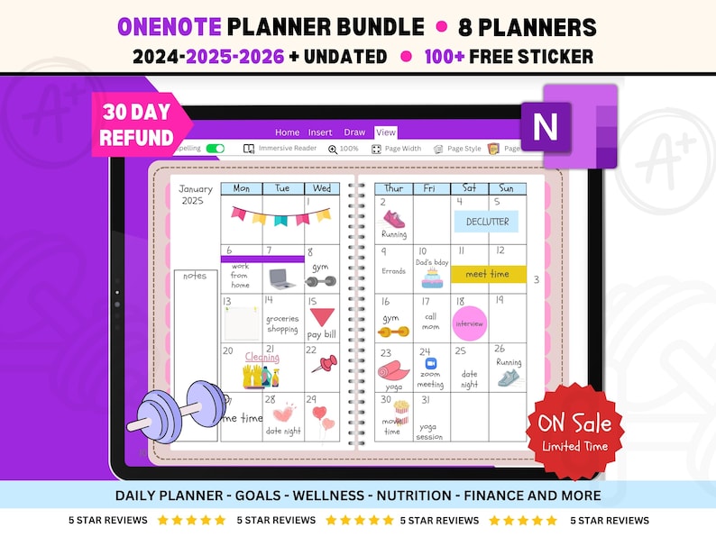 Onenote Planner 2025 2026 & Undated, Hyperlinked Onenote Digital
