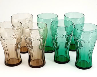Choose Green or Brown Set of McDonald&#39;s Coca-Cola Classic Soda Fountain Glasses by Libbey