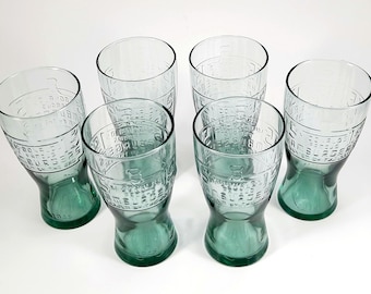 Set of 6 McDonald&#39;s Bottle Green Drinking Glasses Embossed with the 1948 Logo Advertising McDonald&#39;s Famous Hamburgers for 15 cents