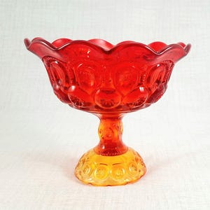Vintage LE Smith Amberina Glass Footed Bowl: Moon and Stars Pattern