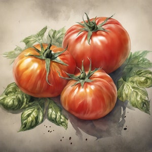 Vintage Tomato Watercolor Print: Rustic Farmhouse Kitchen Art (Digital Download)