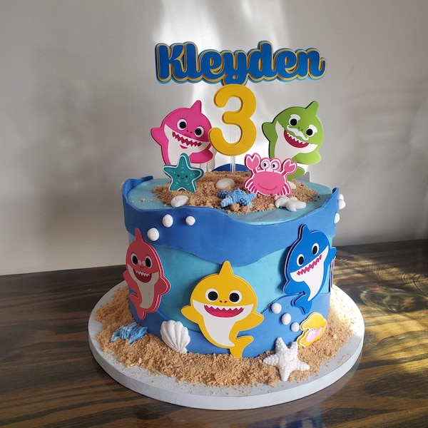 Cute Shark Baby Cake topper Birthday.