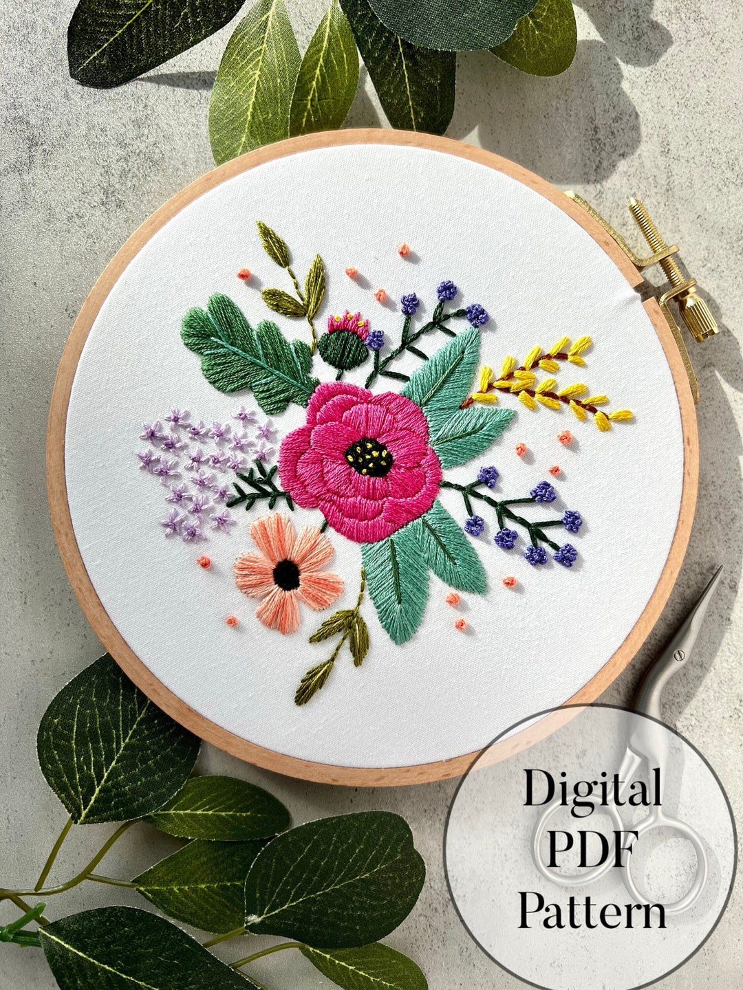 PDF Hand Embroidery Pattern- Flower Design With Printable Step by Step ...