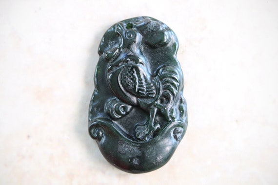 Black Jade Chinese Vintage Rooster Zodiac Pendant… - image 1