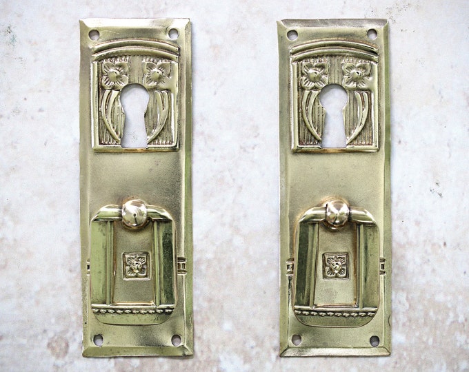 2 Antique Brass French Keyhole Escutcheons – Ornate Fancy Decorative Keyhole Covers #E15