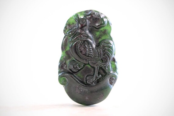 Black Jade Chinese Vintage Rooster Zodiac Pendant… - image 5