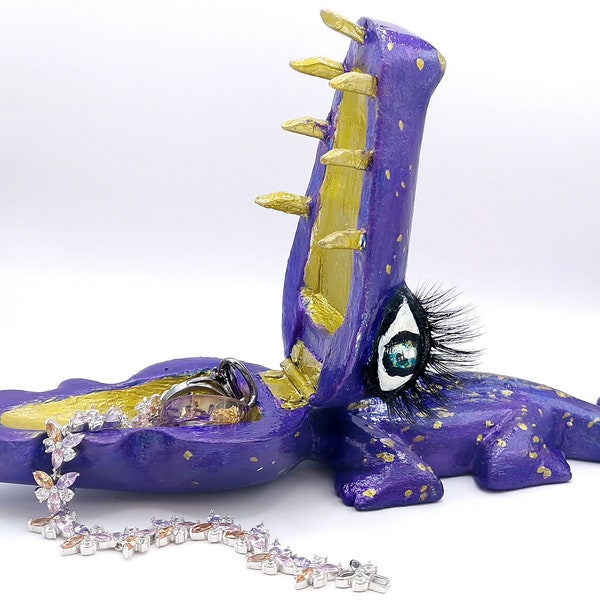 Boîte à bijoux violette crocodile pour enfants