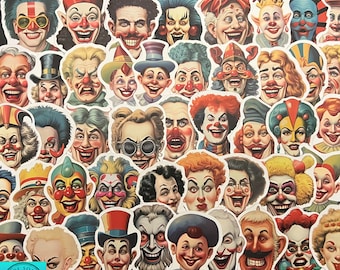 Clown Stickers, Vintage Clown, Retro Clown, Random Sticker Packs 10/20/50 Piece, NO REPEATS, Waterproof, Fade Resistant, Free Shipping