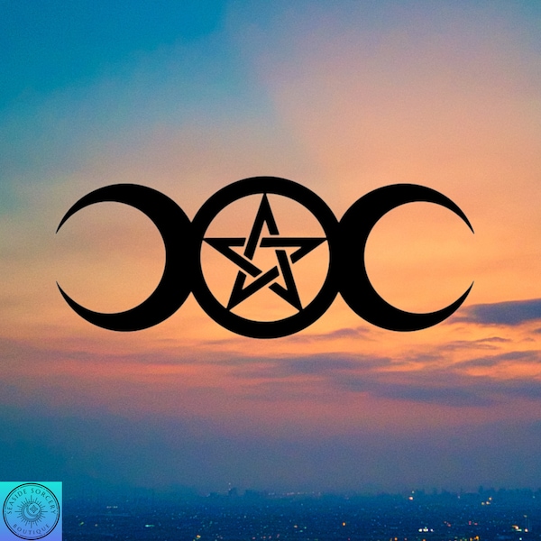 Triple Moon Pentagram Decal, Pentagram, Moon Magic, Car Decal, Wall Decal, Indoor/Outdoor, Waterproof, Many Colors & Sizes, FREE SHIPPING