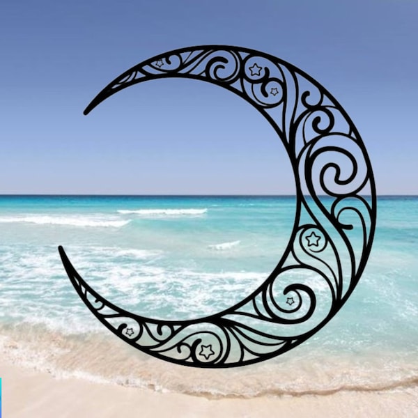 Floral Moon Decal, Crescent Moon, Swirls, Paisley, Car Decal, Wall Decal, Vinyl Indoor/Outdoor Decal, Many Colors & Sizes, Free Shipping