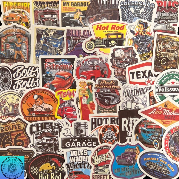 Hotrod Stickers, Vintage Car Stickers, Retro Cars, Random Sticker Pack 10/20/50 Piece, NO REPEATS, Waterproof, Fade Resistant, Free Shipping