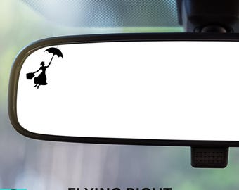Mary Poppins, Flying Mary Poppins, Rearview Mirror Decal, Car Decal, Indoor/Outdoor Vinyl, Mini Decal, Many Colors, Free Shipping