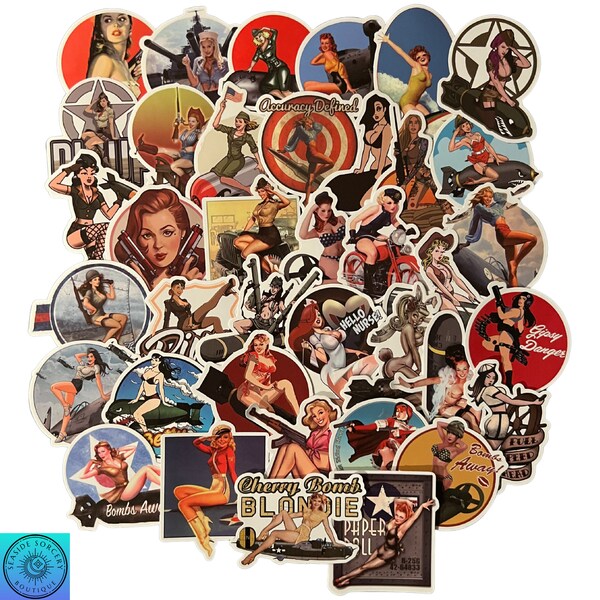 Pin Up Girl Stickers, Bombshell, Femme Fatale, Random Sticker Pack 10/20/50 Piece, NO REPEATS, Waterproof, Fade Resistant, Free Shipping