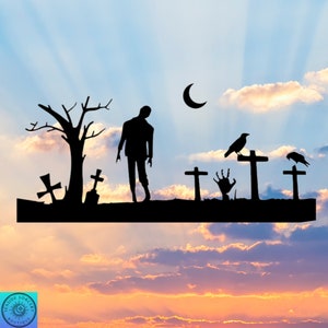 Zombie Graveyard Decal, Halloween Decal, Cemetery, Car Decal, Indoor/Outdoor Vinyl, Waterproof, Many Colors/Sizes, FREE SHIPPING